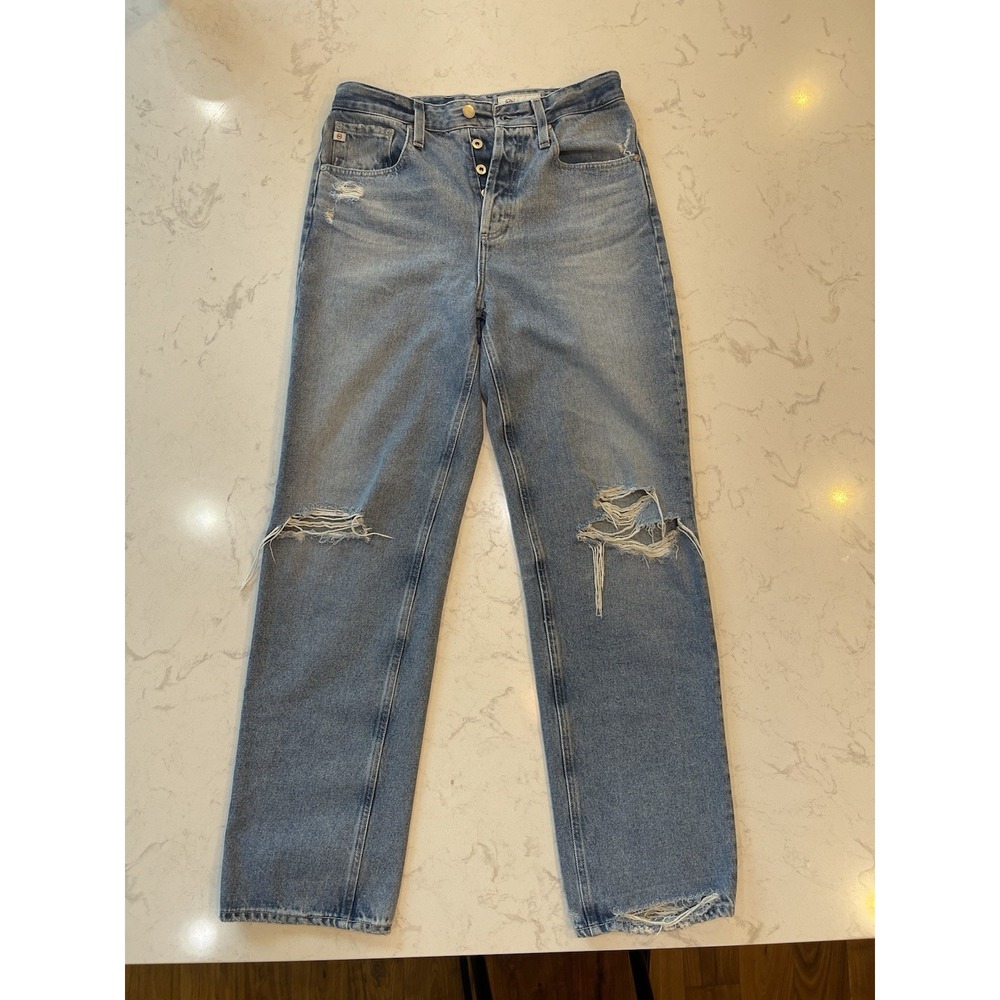 AG Women's Light Wash Distressed Skinny Jeans High Rise 5-Pocket Blue
